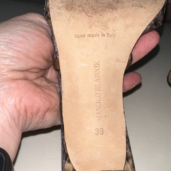 Manolo Blahnik Brown and Animal Print 50mm Strappy Heels - Picture 5 of 5